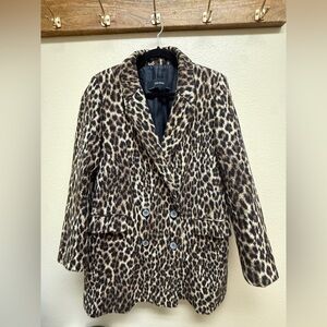 Zara Leopard Print Oversized Fit Double-Breasted Blazer - Brown/Black